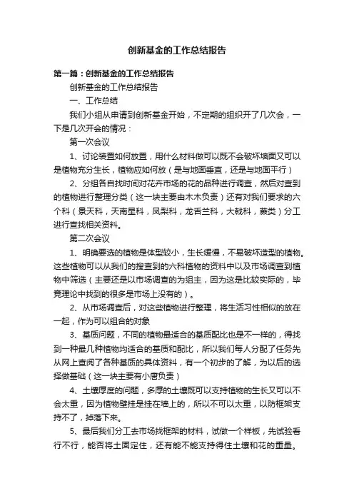 创新基金的工作总结报告
