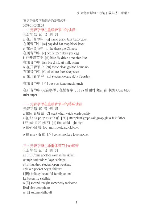英语字母及字母组合的发音规则