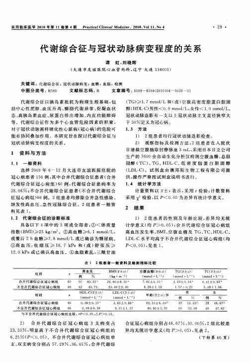 代谢综合征与冠状动脉病变程度的关系