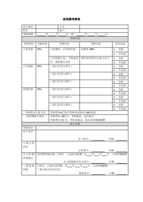 试用期考核表