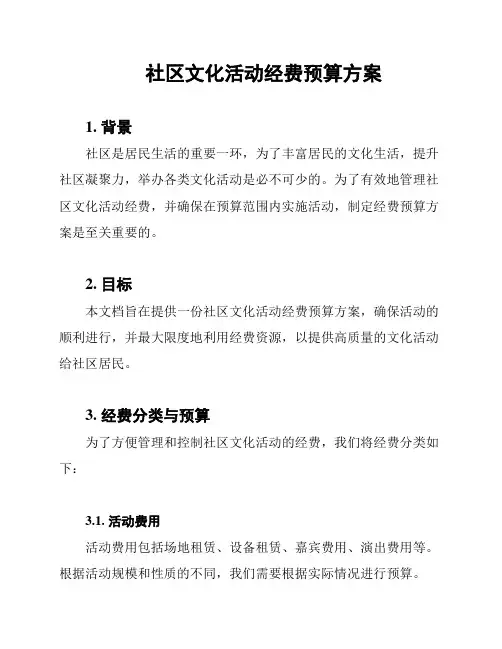 社区文化活动经费预算方案