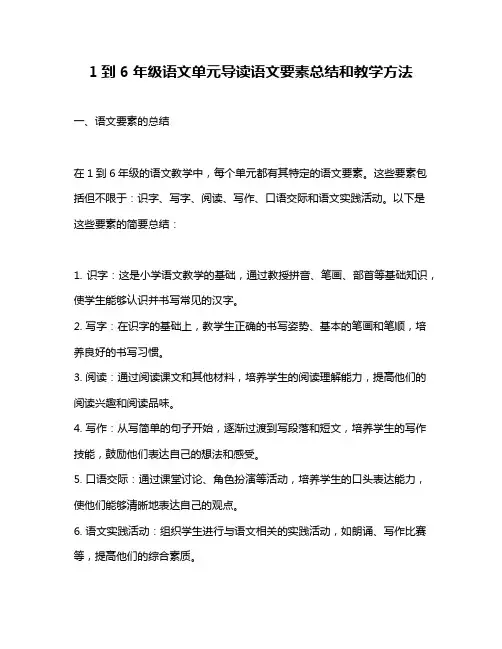 1到6年级语文单元导读语文要素总结和教学方法