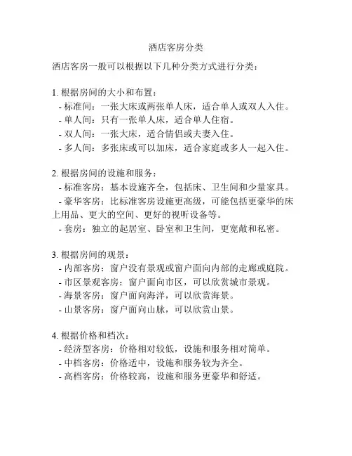 酒店客房分类