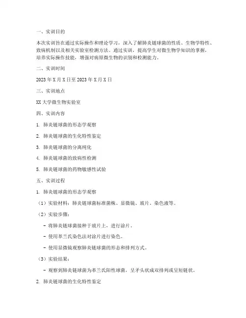 肺炎链球菌实训报告模板