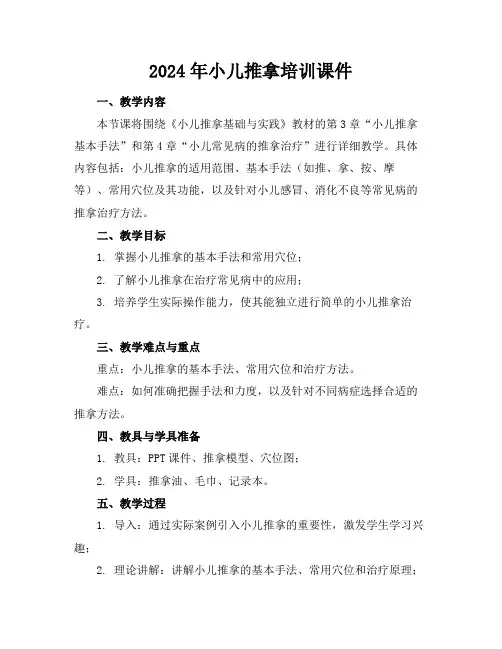 2024年小儿推拿培训课件