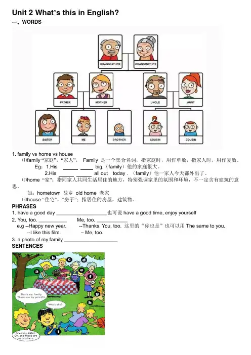 人教版英语七年级上册 第二单元 重点词汇 加语法 加练习试题 (无答案)