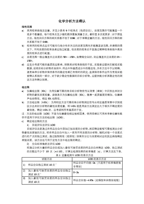 试验测试线性范围的确认