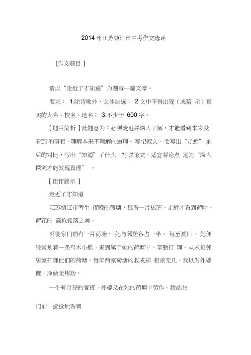 2014年江苏镇江市中考作文选评