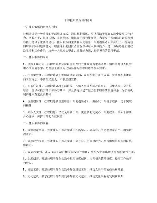 干部挂职锻炼培训计划
