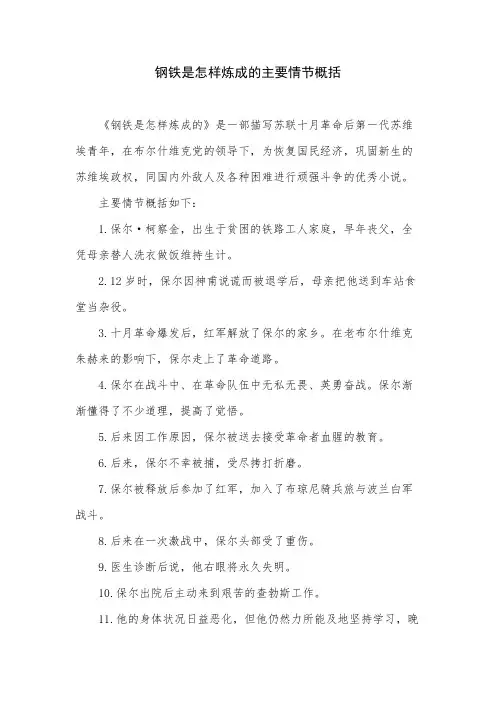 钢铁是怎样炼成的主要情节概括