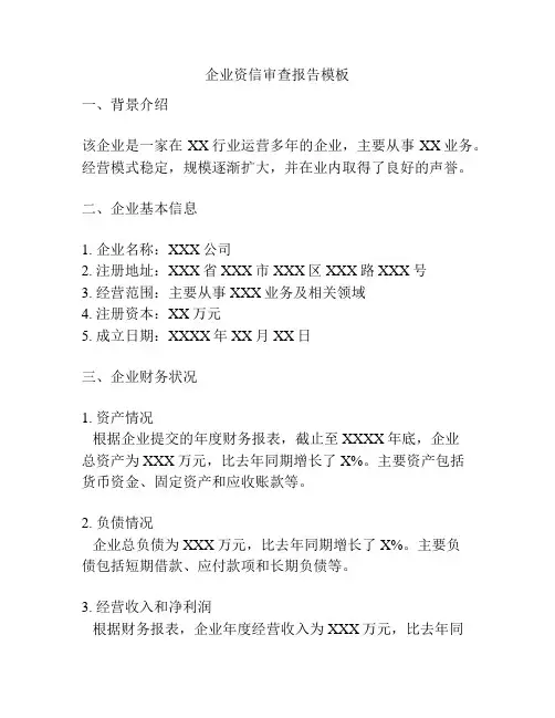企业资信审查报告模板