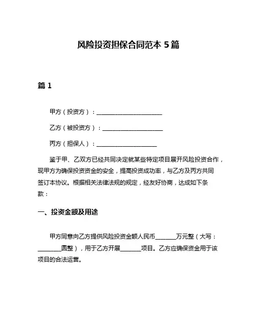 风险投资担保合同范本5篇