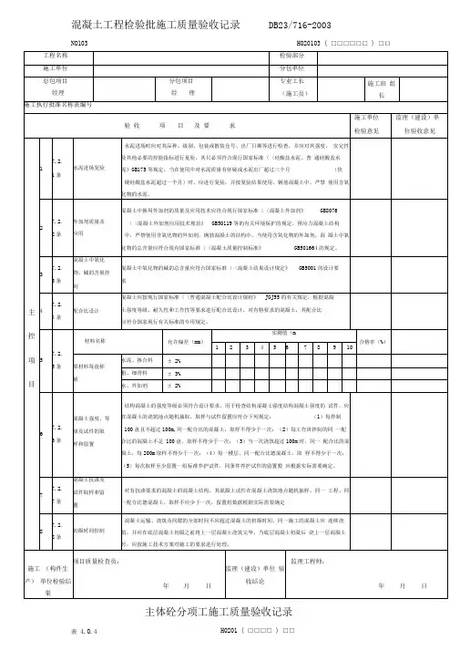 混凝土工程检验批施工质量验收记录