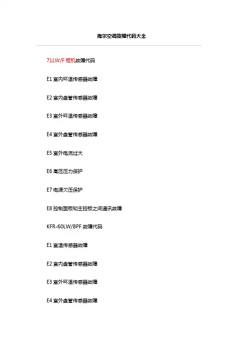 海尔空调故障代码大全