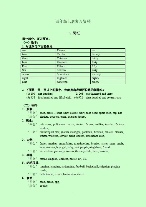 【经典教案】人教版小学四年级上册英语复习资料 期末考试重点资料