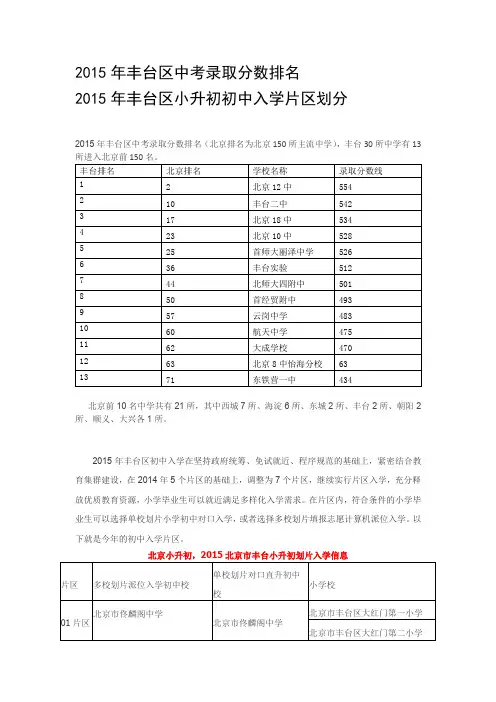2015年丰台小升初入学片区划分及排名