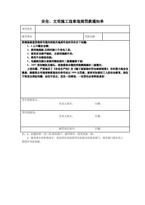 施工现场安全罚单