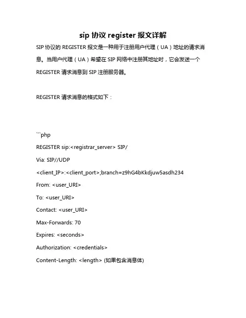 sip协议register报文详解