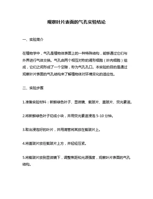 观察叶片表面的气孔实验结论