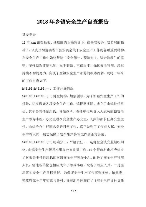 乡镇安全生产自查报告