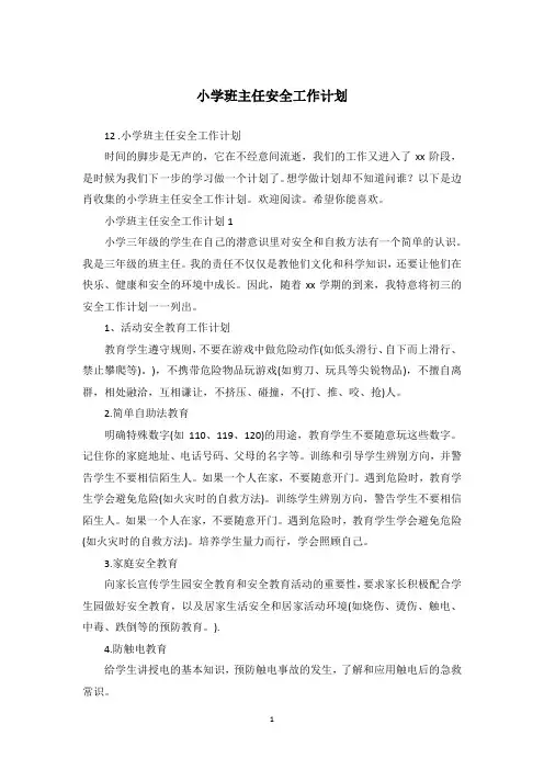 小学班主任安全工作计划