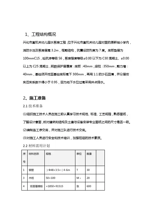 消防水池及泵房施工方案1