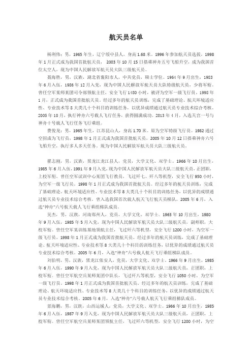 航天员名单