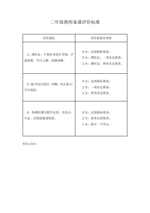 二年级教师备课、听评课评价标准