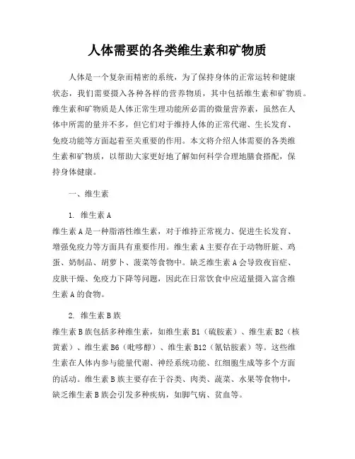 人体需要的各类维生素和矿物质
