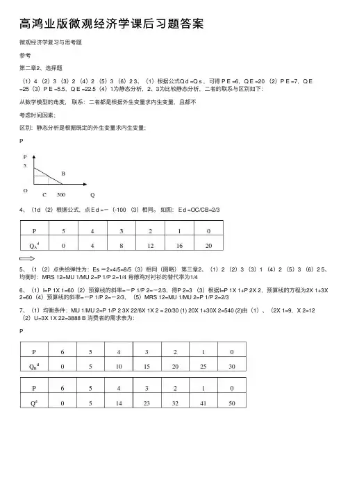 高鸿业版微观经济学课后习题答案