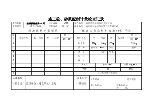 施工砼、砂浆配制计量检查记录
