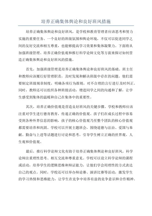 培养正确集体舆论和良好班风措施