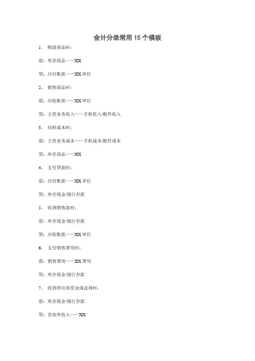会计分录常用15个模板