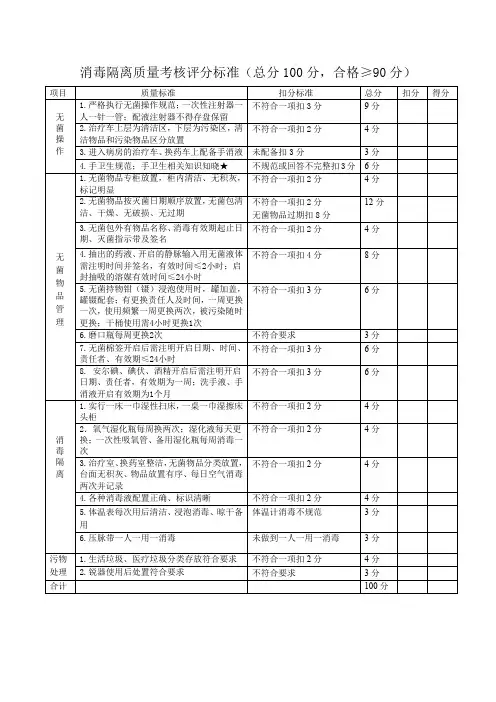 消毒隔离质量考核评分标准
