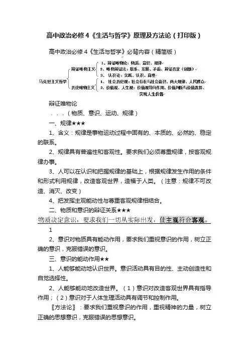 高中政治必修4《生活与哲学》原理及方法论（打印版）