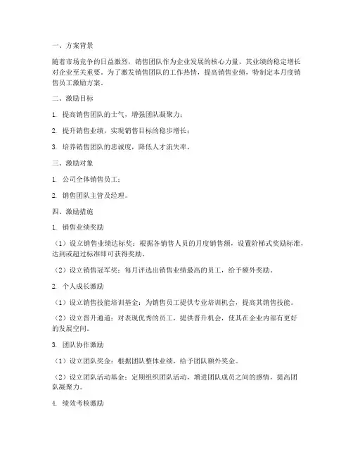 月度销售员工激励方案