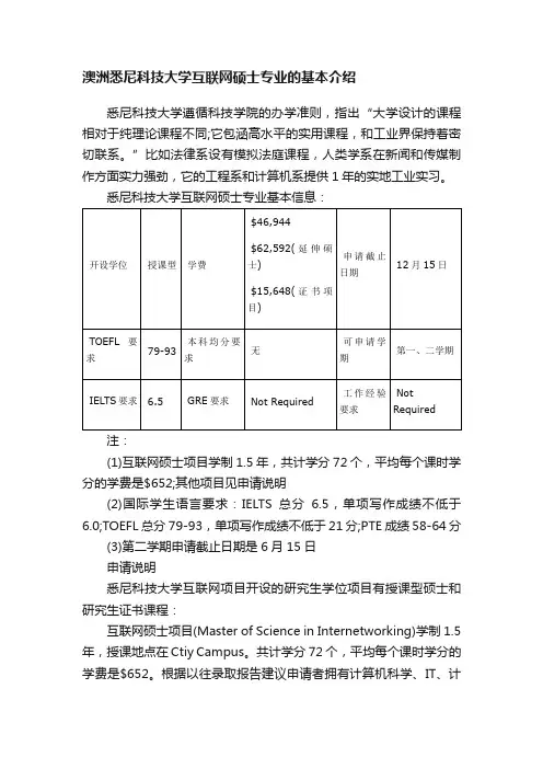 澳洲悉尼科技大学互联网硕士专业的基本介绍