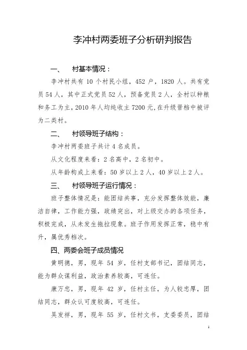 李冲村两委班子分析研判报告