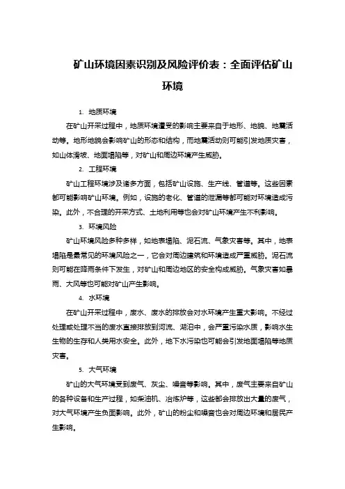 矿山环境因素识别及风险评价表：全面评估矿山环境
