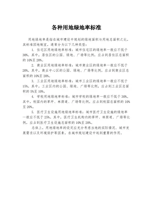 各种用地绿地率标准