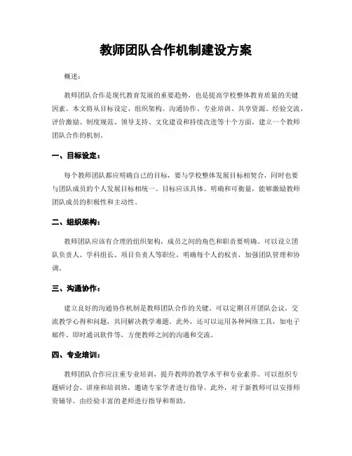 教师团队合作机制建设方案