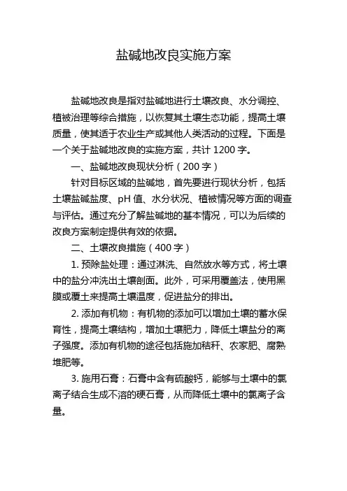 盐碱地改良实施方案