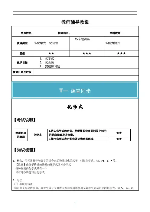 初中化学知识点整理教学讲义《化学式及化合价》