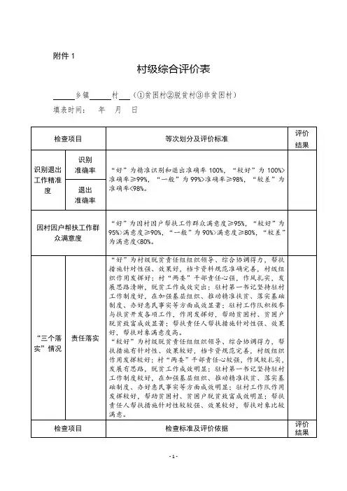 村级综合评价表