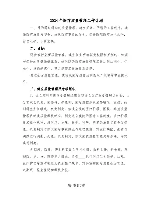 2024年医疗质量管理工作计划(二篇)