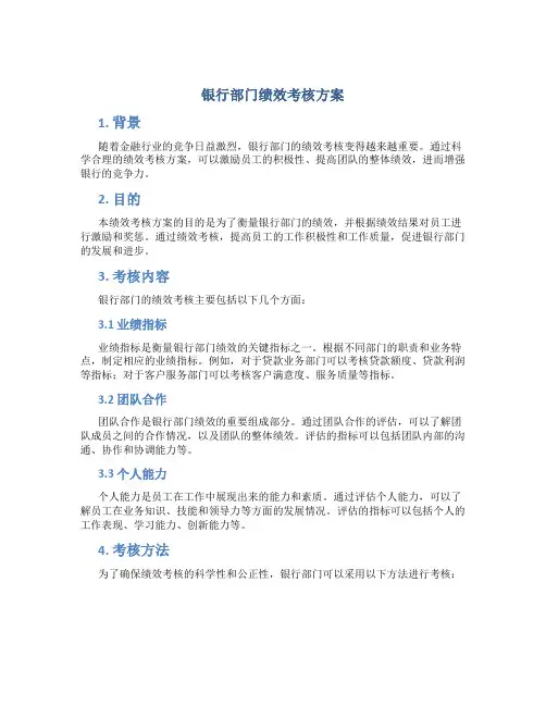 银行部门绩效考核方案