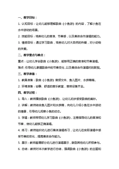 小班音乐歌唱教案及教学反思《小鱼游》