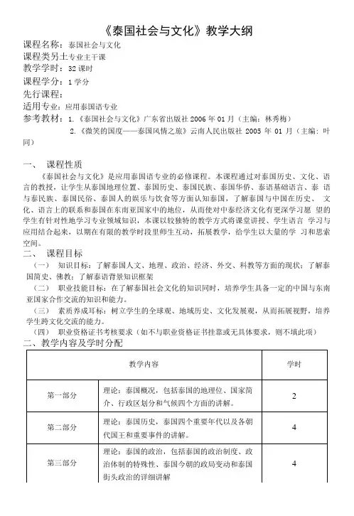 《泰国社会与文化》教学大纲.doc