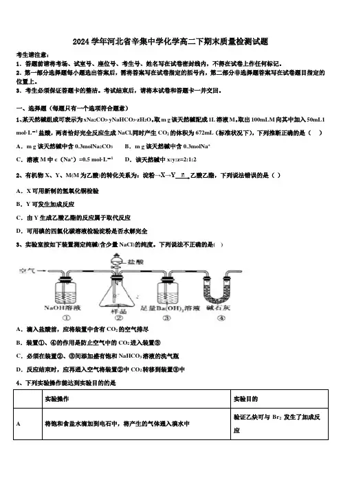 2024学年河北省辛集中学化学高二下期末质量检测试题(含解析)