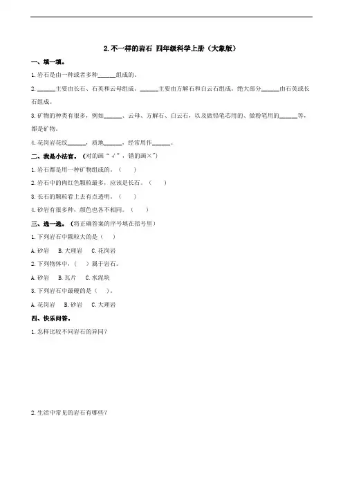 四年级科学上册2.2 不一样的岩石 同步练习(含答案)